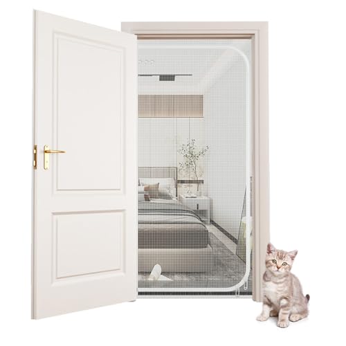 LIFEDYLUK Moustiquaire de Porte pour Chat pour empêcher Animaux de Compagnie de s'échapper, Rideau de Porte avec Fermeture éclair pour Salon Chambre à Coucher Cuisine terrasse (90 * 200cm,Blanc) – vue 3