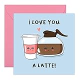 CENTRAL 23 Cute Anniversary Card for Boyfriend Girlfriend - I Love You A Latte - Coffee Pun - Cute Valentine's Day Card For Husband, Wife - I Love You Gifts for Men Women - Comes With Stickers