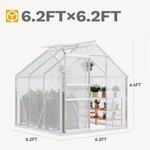 DWVO 6x6FT Polycarbonate Greenhouse for Outdoors, Large Heavy Duty Aluminum Greenhouses with Sliding Doors and Vent Window, Walk-in Greenhouse Large Sun House for Garden Backyard, Silver - Image 5