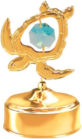 MASCOT 24K Gold Plated Sea Turtle Music Box with Green Austrian Crystals - Romantic Gift for her Birthday, Anniversary, Wedding or Home Decorations