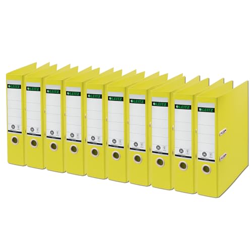 Leitz Recycle Qualitäts-Ordner 180° A4, 10er Pack, 8 cm Rückenbreite, Für 600 Blatt, 100 % recycelbares PP und recycelter Karton, Umweltfreundlich, Recycle Serie, Gelb, 10180015