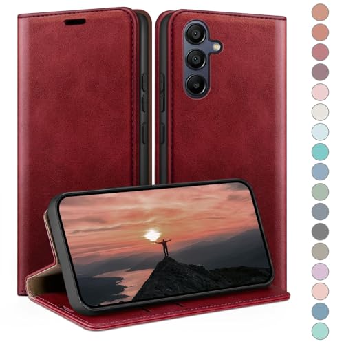 Housse en cuir premium rouge HUOUH pour Samsung Galaxy A25 5G