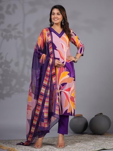 Image of GoSriKi Women's Rayon Blend Kurta with Pant & Dupatta