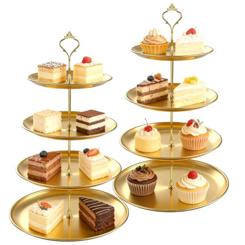 Oungy 2 Pack 4 Tier Cupcake Stand, 17.1" Gold Dessert Stands for Dessert Table, Stainless Steel Tiered Tray Stand for Wedding, Birthday & Party by Oungy - Used condition - US$37.99