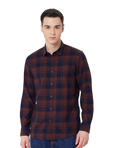 Image of Peter England Men's Checkered Cotton Shirt | Smart Casual | Full Sleeves