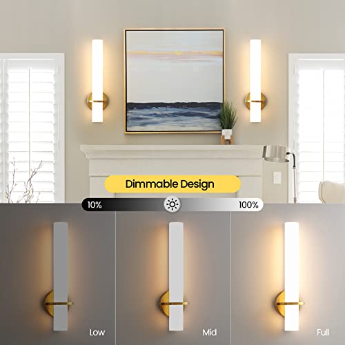 Image of Hardwired Wall Sconces Set of Two 18 Inch Gold Bathroom Wall Sconces 18W 2700K-5000K LED Dimmable Modern Wall Lights with Acrylic Lampshade Brushed Gold Sconces for Bedroom Living Room Hallway