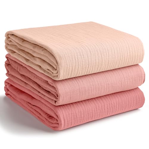 Image of Comfy Cubs Muslin Swaddle Blankets Pack of 3, 42 x 42 Inch Soft 100% Cotton Baby Blanket Set, Large Wraps for Newborns - Self-Soothing Swaddles for Newborns - Blush, Bold Blush, Dusty Rose