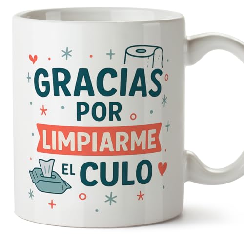 MUGFFINS taza mamá y papá graciosa con frase Gracias por limpiarme el culo en Español | regalo madre y padre divertido | regalo cumpleaños madre y padre | 330 Ml 11 oz | pa y ma v2