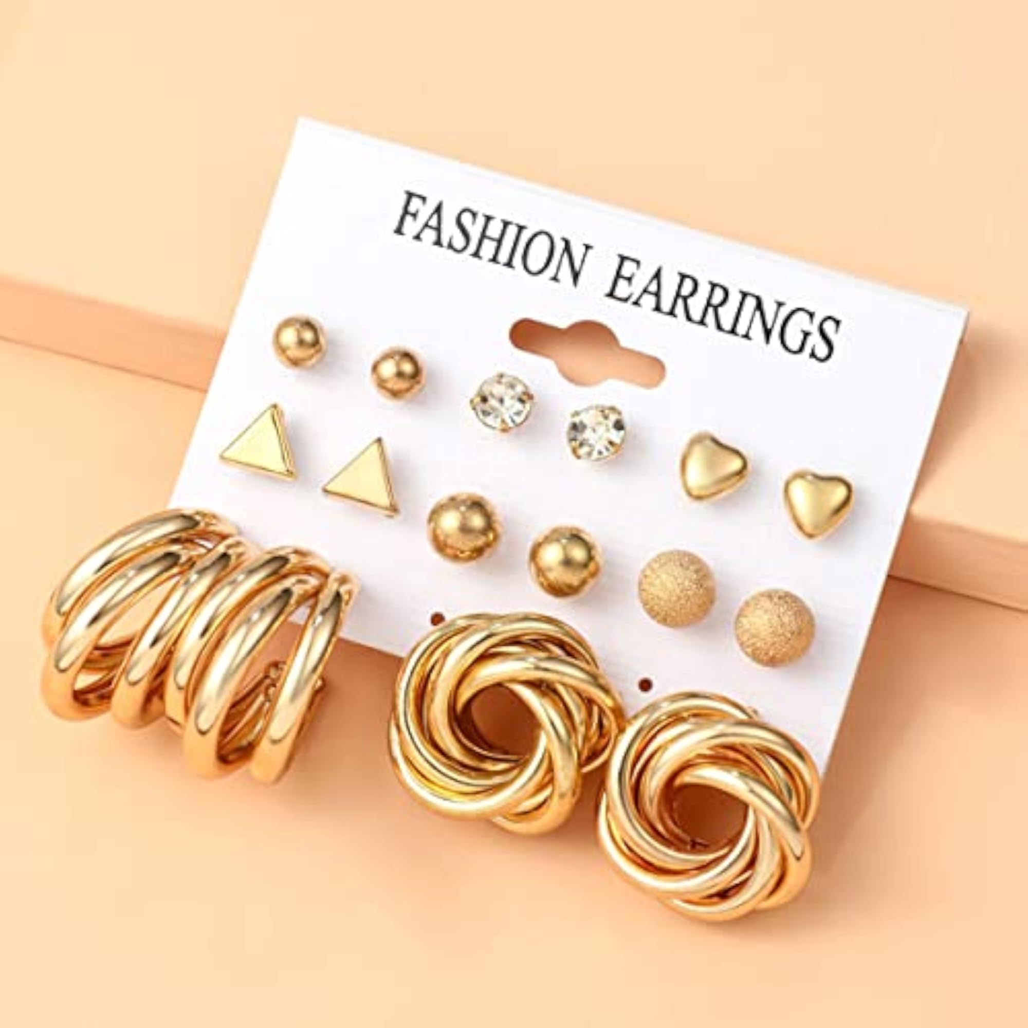 Plated Studs and Hoop Earrings Set of 8