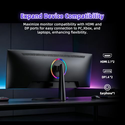 Image of Viewedge 44.5 inch Curved Gaming Monitor DQHD 240Hz 1ms Computer Monitor | 5120x1440p HDR 10, 100% sRGB, Bluelight Filter, 2 HDMI & 2 DP Port, Support Crosshair Adaptive Sync and Wall Mounted