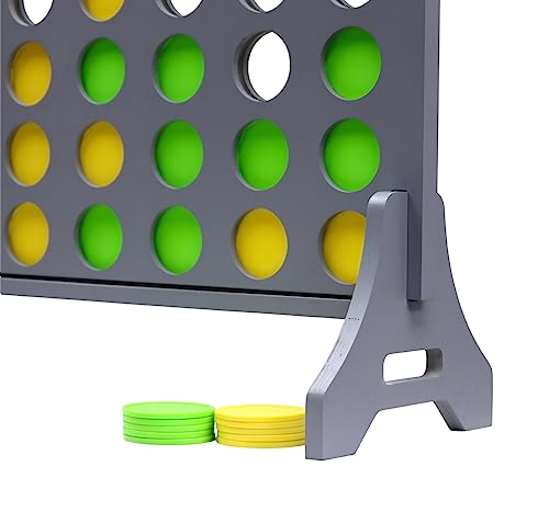 Image of Giant 4 in a Row Game for Family & Adults - Tailgating Pros Jumbo Grey Wooden Four in a Row Indoor & Outdoor Yard Game for Family Party Fun, Portable Activities for Patio, Backyard, and Camping