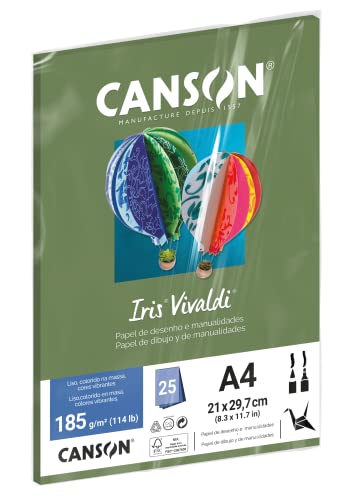 CANSON Iris Vivaldi, Papel Colorido A4 em Pacote de 25 Folhas Soltas, Gramatura 185 g/m², Cor Verde