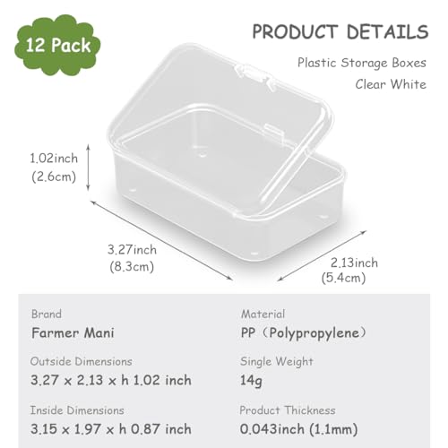 Image of 12 Pieces Clear Plastic Box Containers (3.27 x 2.13 x 1.02 inch) with Lids for Tiny Items and Other Craft Projects