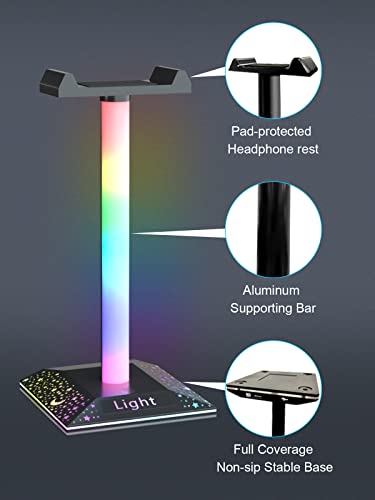 KANTUTOE RGB Headset Stand Desk Accessories, Headphone Holder with 1 Type-C Port and 1 USB Port, Headphone Stand with 10 Light Modes and Non-Slip Rubber, Best Gift for Husband, Kids, Boyfriend - Thumbnail 3
