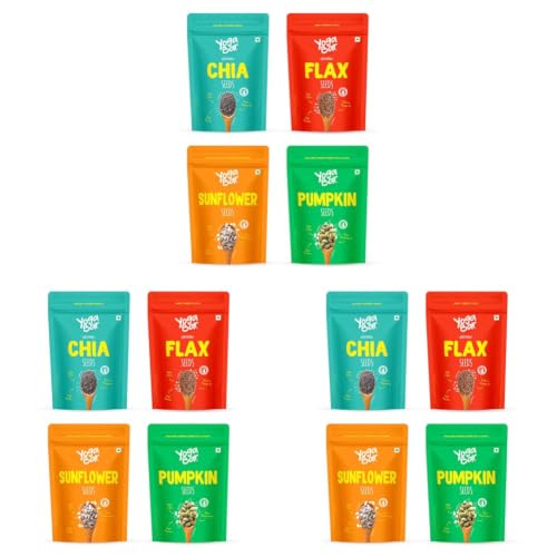 Image of Yogabar Seeds Combo - Chia, Flax, Sunflower & Pumpkin Seeds | High Fiber & Protein | Plant-Based Resealable Packs - 4 x 250g (Pack of 3)