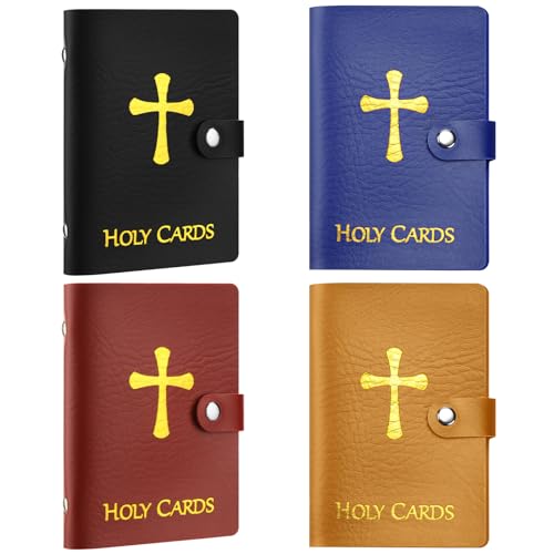 Eersida 4 Pcs Holy Card Holder Carrying Each Case Hold to 40, Prayer Holder with Gold Stamped Cross, Faux Leather Holy Bag Card Organizer for Religious Prayer(Classic)