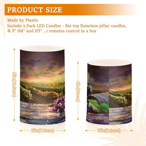 Image of Flickering Flameless Candles, Wine Grass Grapes Wine Barrel LED Candles with Remote Timer, Set of 2 Battery Operated Candle for Valentine Wedding Birthday