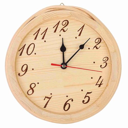 NOENNULL Sauna Clock 9.1in Wooden Sauna Clock Sauna Wall Clock Analog Clock for Sauna Room Home Bedroom Use Sauna Accessories