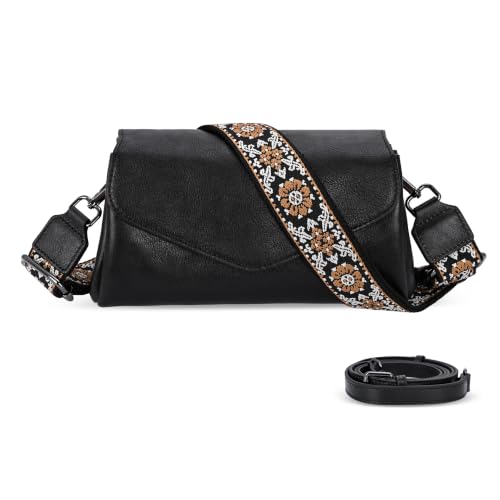 HESHE Leather Crossbody Purses for Women Shoulder Satchel Handbags(Black)