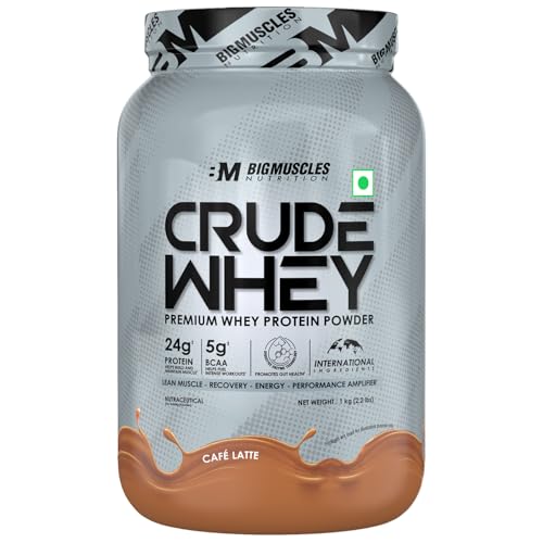 Image of Bigmuscles Nutrition Crude Whey - 1 kg (Cafe Latte) | US FDA REGD. BRAND | Whey Protein Concentrate 80%, 24g Protein, 5.5g BCAA, 4 g Glutamine