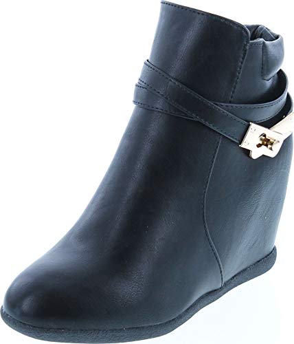 Cici-9 Womens Comfy Almond Toe Platform Hidden Wedge Ankle Bootie