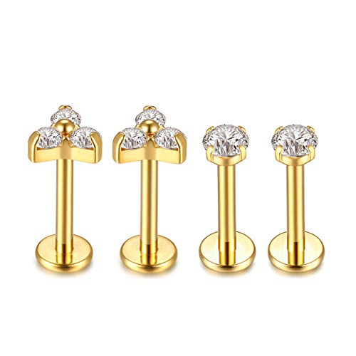 G23 Titanium Labret Studs 16G Lip Studs Earring Piercing Internally Threaded CZ Top Labret Monroe Helix Cartilage Tragus Piercing Studs