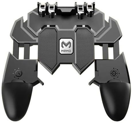 grfamily New Upgrade AK66 MEMO Mobile Game Controller for PUBG Six Finger All-in-One Mobile Phone Triggers Controller Free Fire Button Joystick Gamepad for iOS & Android Phone (Gray)