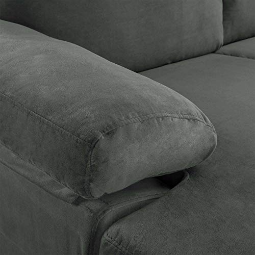 Casa Andrea Milano Modern Large Velvet Fabric Sectional Sofa, L-Shape Couch With Extra Wide Chaise Lounge, Ash #TOP4