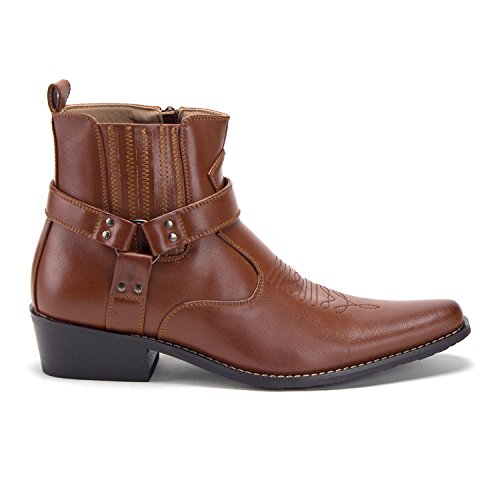 Jazame Cowboy Boots for Men Western Style Ankle High Motorcycle Riding Pointy Toe Moto Dress Boots men's western boots Buckle Design2