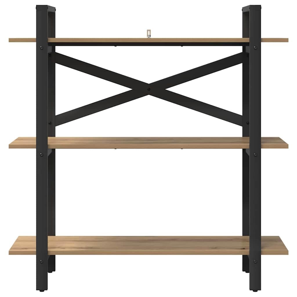 Libreria a 3 livelli, 100 x 33,5 x 102 cm, in legno, con robusto telaio in acciaio e piedini regolabili, per soggiorno, studio, biblioteca e altro ancora