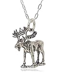 Sterling Silver Bull Moose or Elk 3D Charm Necklace, 18'