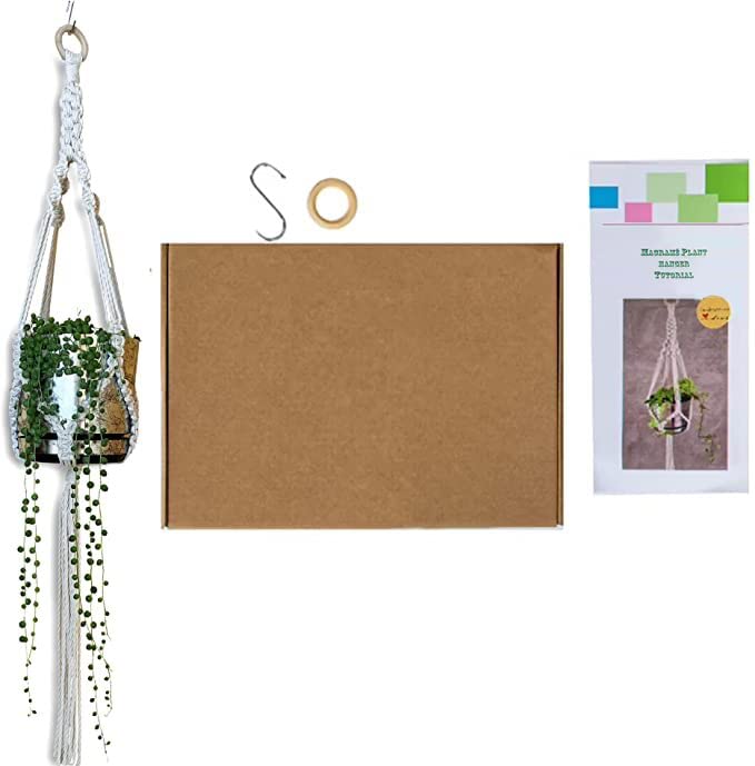 DIY Macrame Kit for Beginners with Instructions – Complete Boho Decor Macrame Plant Hanger Kit with 100% Cotton Macrame Cord Rope, Macrame Ring, Hanging Hook - DIY Wall Hanging by Cordas