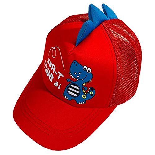 Unisex Kinder Baumwolle Baseball Cap Sun Cap Sport-Hut T-Rex Dinosaurier-Muster-Dome-Kappe Justierbarer Baseball-Mütze Trucker Caps Für Junge Mädchen (Rot)