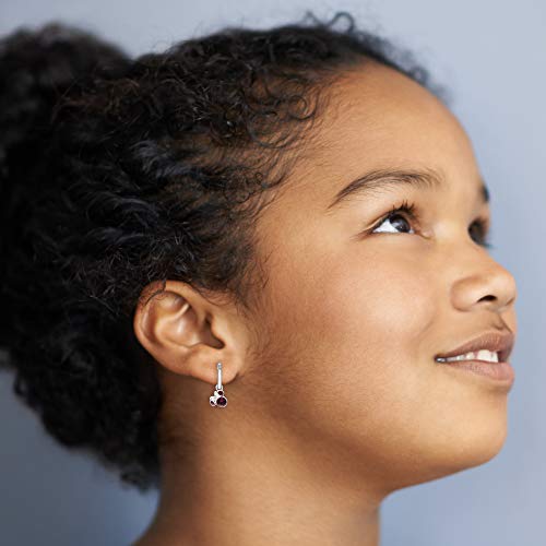 Disney Minnie Mouse Jewelry, February Crystal Birthstone Silver Plated Hoop Earrings, Latch Back #TOP2