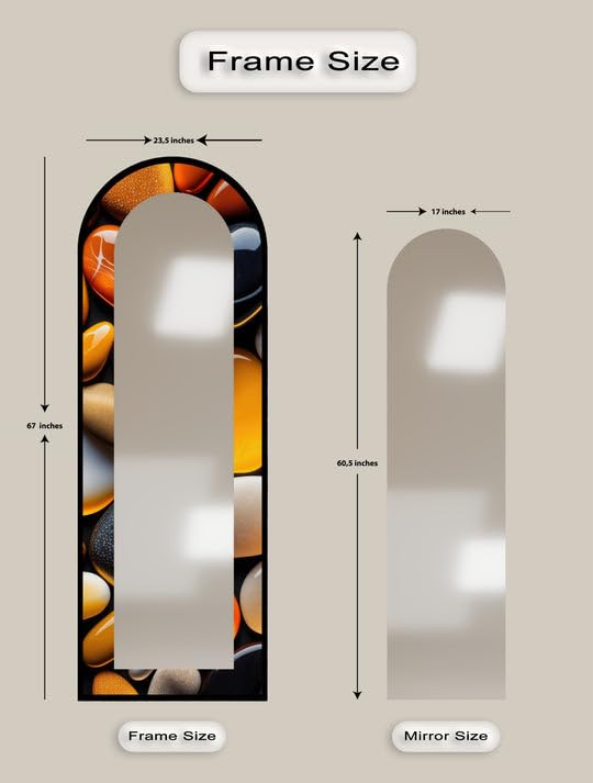 Zen & Spa Stones - Specchio da pavimento ad arco a lunghezza intera, con cornice nera e cornice dorata