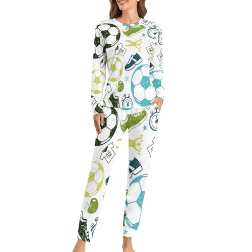 Pyjama femme football : ensemble t-shirt manches longues et pantalon de nuit