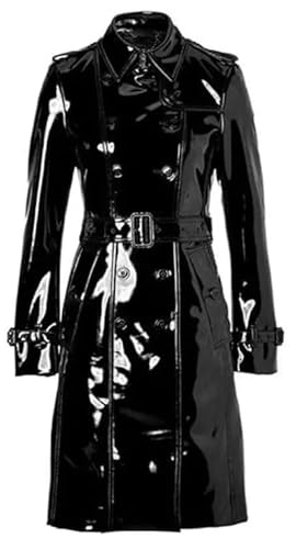 ZM ATTIRE Trench long en vinyle PVC imperméable pour femme Toutes tailles, Noir - Manteau en PVC,...