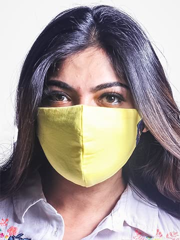 Breathe Organic Cotton Face Mask, Washable and Reusable with Adjustable Elastic Band for Indoor Outdoor (Yellow)