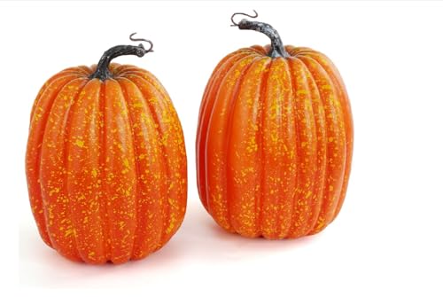 WESAPPINC Artificial Pumpkins,2PCS Orange Large Pumpkins Faux Harvest Pumpkins for Autumn...