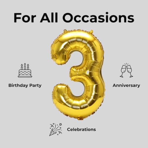Image of YPSelected 32 Inch Large Foil Helium Number Balloon Birthday Wedding Party 0-9 (Gold, 3)