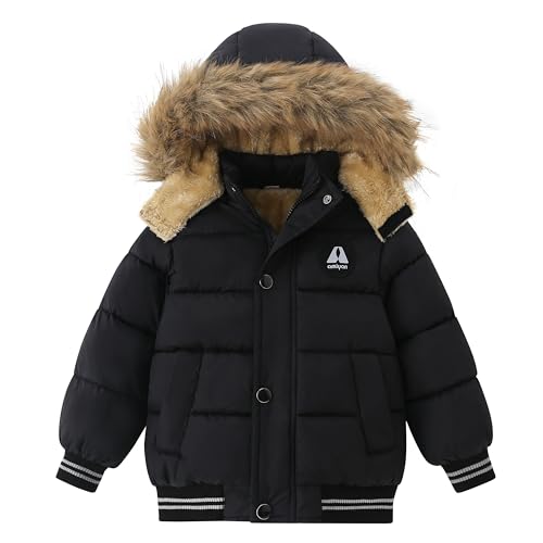 AMIYAN Toddler Down Winter Coat Boys Girls Fleece Jacket Hooded Thickened Warm Coat Outerwear for Kids 1-6 Years