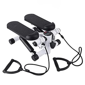 Mini Stepper Home Exercise Machine - Fitness Cardio Trainer Steppers for Leg Thigh Toner Workout and Arm Full Body Training with Removable Resistance Bands, Display Monitor, Anti-Slip Foot Pedal
