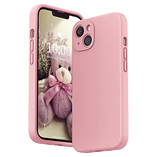Coque iPhone 14 Plus silicone liquide carrée antichoc rose