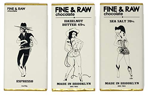 Fine & Raw Brooklyn Bonnies Organic Vegan Chocolate Bar Variety Pack of 3 â€“ Hazelnut Butter, Sea Salt and Espresso - Plant Based, Non-GMO, Gluten-Free & Paleo - 2oz.