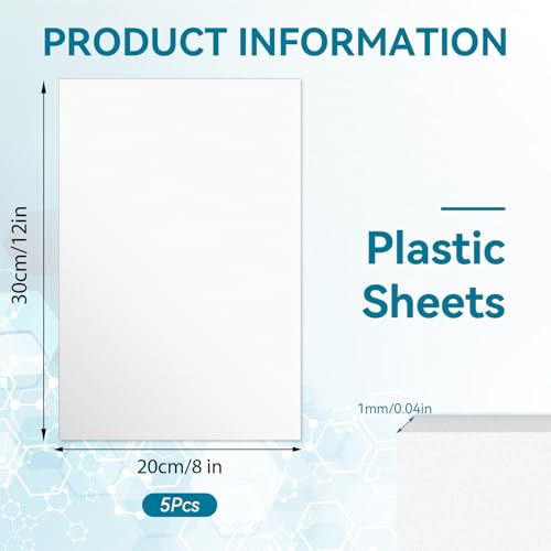 Image of 5 Pack White Plastic Sheets 8x12x0.04in Flexible High Tensile Plastic Sheets Hard Plastic Panel for DIY Materials Handicrafts Home Decoration