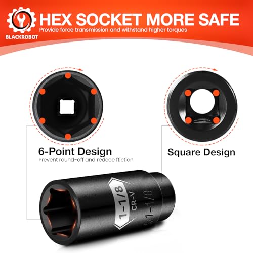 Image of BLACKROBOT 1 /2 Inch Drive 6-Point Deep Socket, 1-1 /8 inch Deep Impact Socket, CR-V Steel