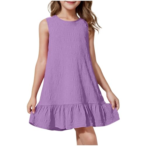 Girl Dresses Ruffle Hem Sleeveless Tank Dress Casual Crewneck Dresses Summer Beach Sundress Vacation Boho Mini Dress
