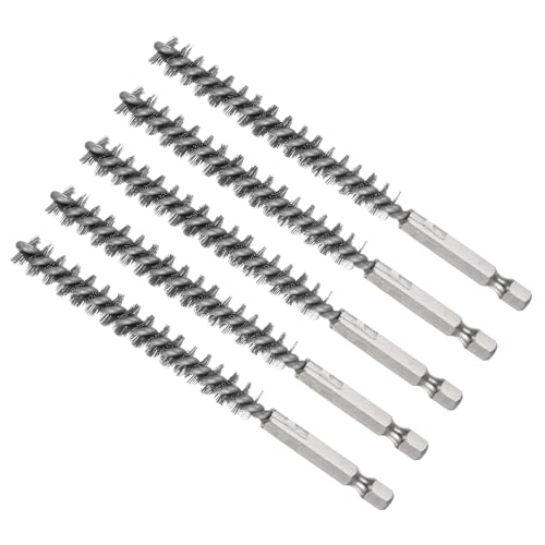 Image of Bore Brush, 9mm Dia 4.5 inch Length, Stainless Steel Cleaning Wire Brushes with 1 /4 Inch Hex Shank - (Applications: for Power Drill, Die Grinder), 5-Pieces
