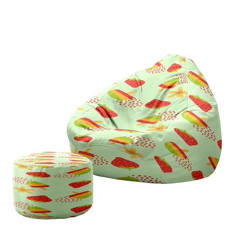 Hiseng Funda Puff Pera con Reposapies Sin Relleno S M L XL XXL, Puff Sin Relleno Lavable Grande Pequeño para Infantil Niños Adultos Almacenaje de Juguetes de Peluche para Salon (Fresa 10,70x80cm)
