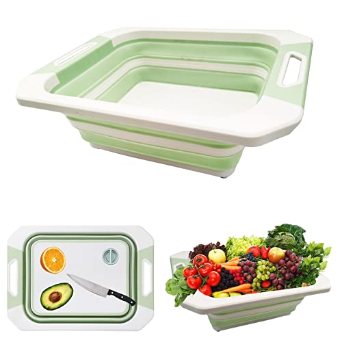 Planche à Découper Multifonction Pliable 4 en 1 Portable Planche à Découper de Cuisine, Plastique Silicone Pliable pour Cuisine, Voyages, Pique-nique & Rangement, égoutter et Laver Légumes